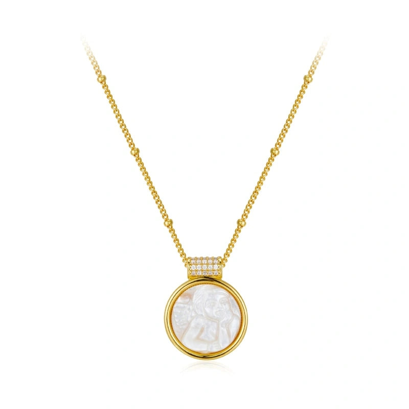 Versatile Carved White Shell 18k Gold Plated Pendant Necklace - LAURYN