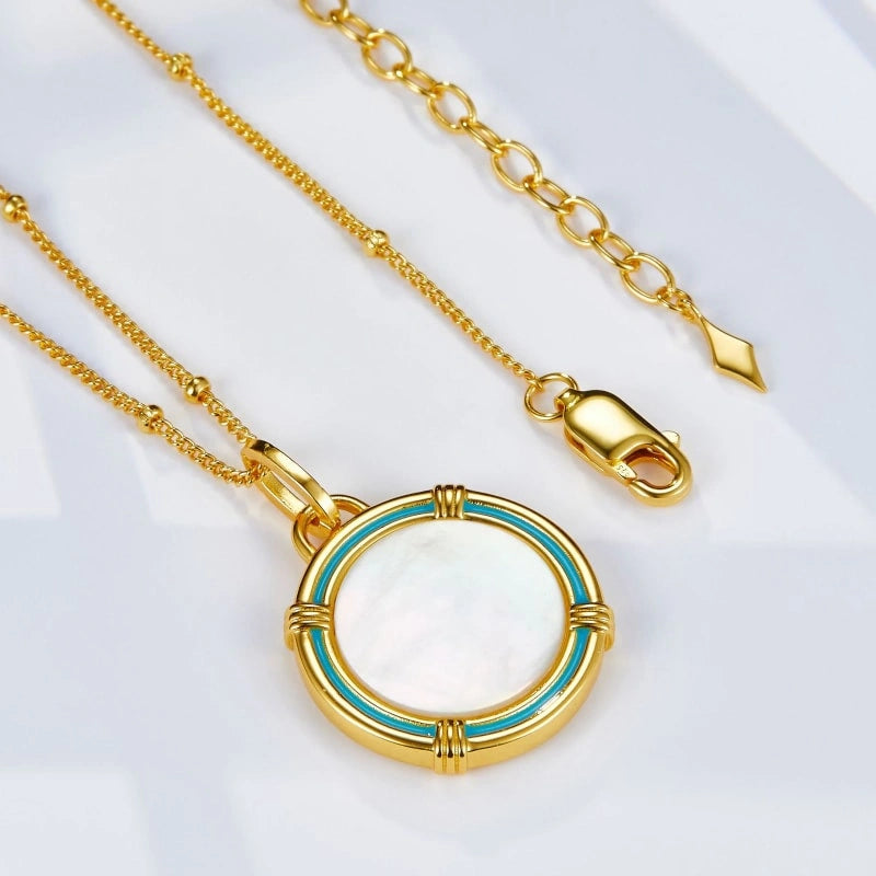 "Magic Mirror" White Shell 18k Gold Plated Pendant Necklace - LEILANI
