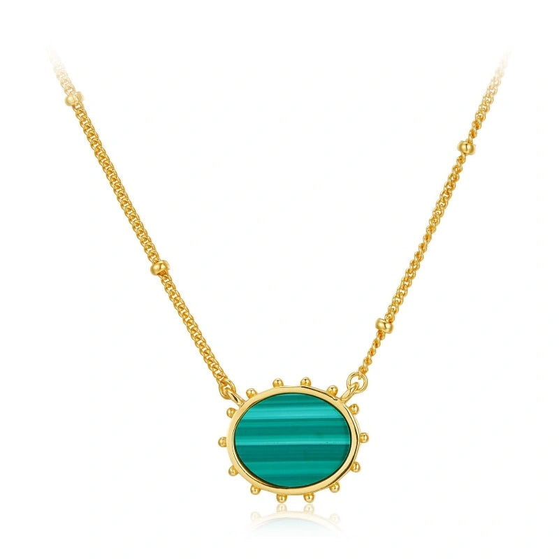 Natural Malachite Inlaid 18k Gold Plated Sterling Silver Pendant Necklace - LENA