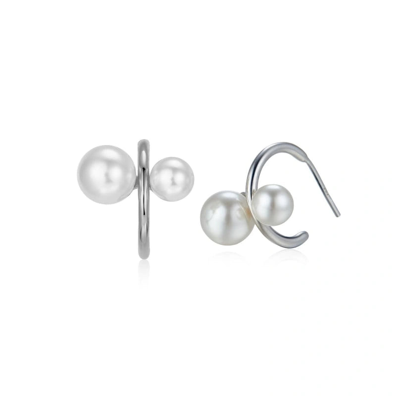 Double Pearls Silver Earrings - LILA