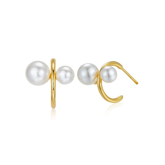 Double Pearls 18K Gold Plated Silver Earrings - LILA