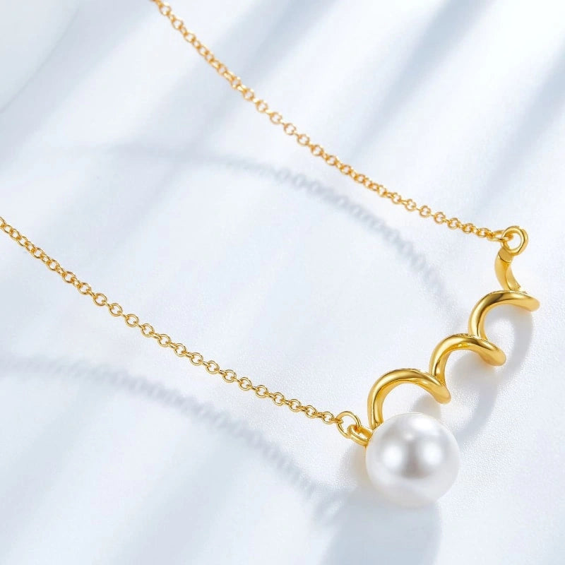 Beautiful Spiral Pearl Gold Plated Pendant Clavicle Chain Necklace - LILYANA