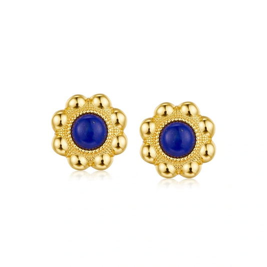 Classical Lapis Lazuli Flower 18K Gold-Plated Sterling Silver Earrings - LOLA
