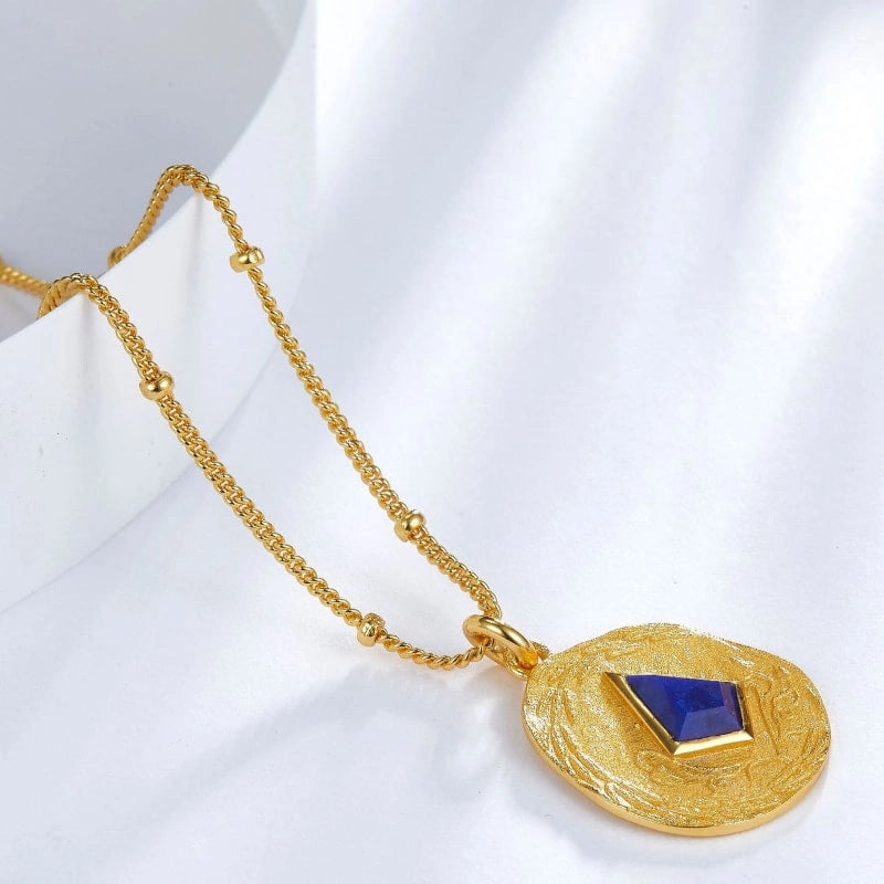 Natural lapis lazuli inlaid gold-plated pendant necklace - LOYALTY
