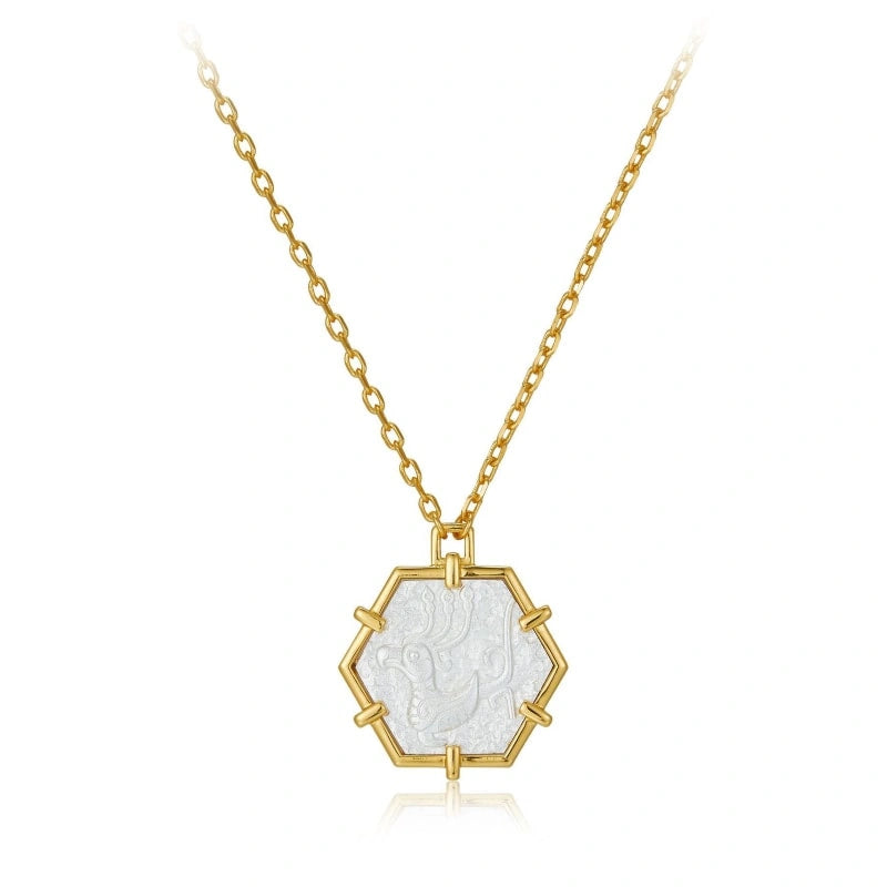 Retro Gold-Plated Carved Two-Tone Pendant Necklace - LUCIA