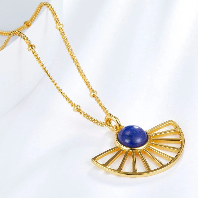 Lapis Inlaid 18k Gold Plated Sterling Silver Pendant Necklace - LYANNA