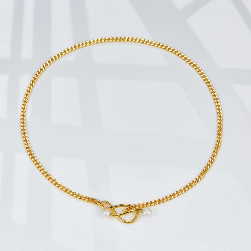 Pearl OT Clasp Gold-plated Cuban Chain Collarbone Necklace - MACKENZIE