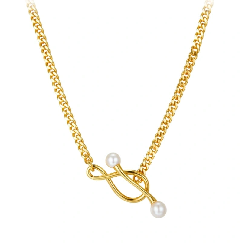 Pearl OT Clasp Gold-plated Cuban Chain Collarbone Necklace - MACKENZIE