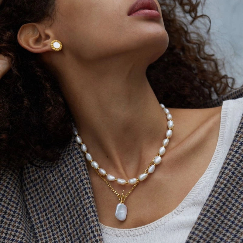 Natural Irregular-shaped Pearl OT Clasp Collarbone Chain Necklace - MAEVE