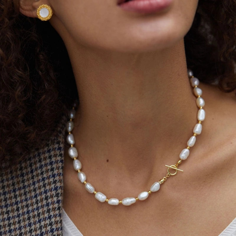 Natural Irregular-shaped Pearl OT Clasp Collarbone Chain Necklace - MAEVE