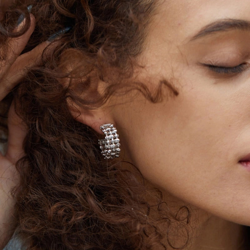 Vintage Style Braided Shiny Silver Earrings - MARGOT