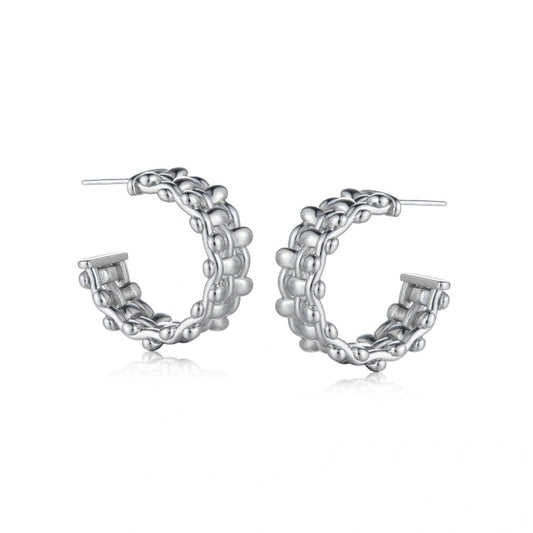 Vintage Style Braided Shiny Silver Earrings - MARGOT