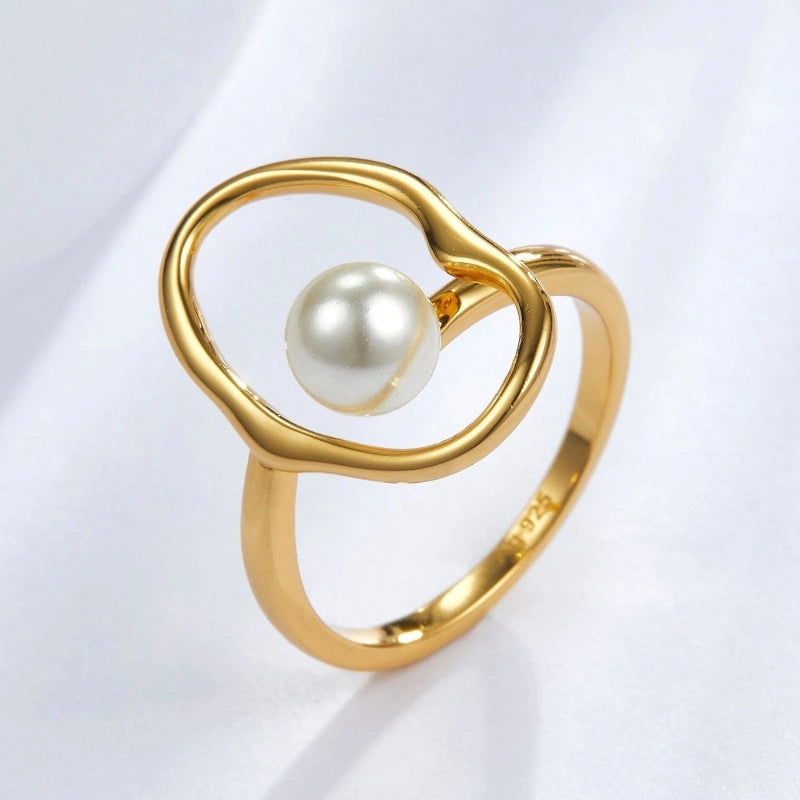 Crystal Pearl 18k Gold Plated Sterling Silver Ring - MARIA