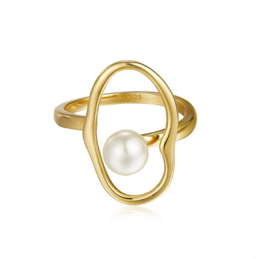 Crystal Pearl 18k Gold Plated Sterling Silver Ring - MARIA