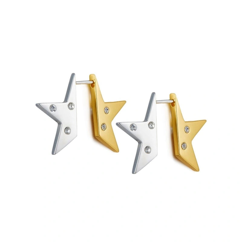 Two-tone Star Zircon Gold-plated Stud Earrings - MARLEY