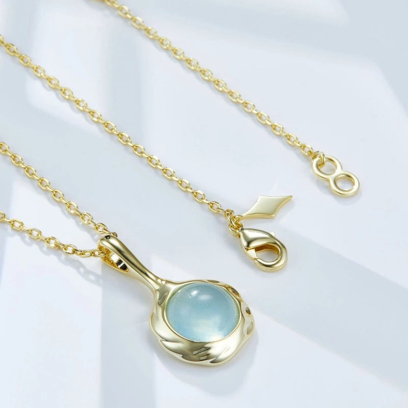 Natural Aquamarine 14k Gold Plated Pendant Necklace - MARY