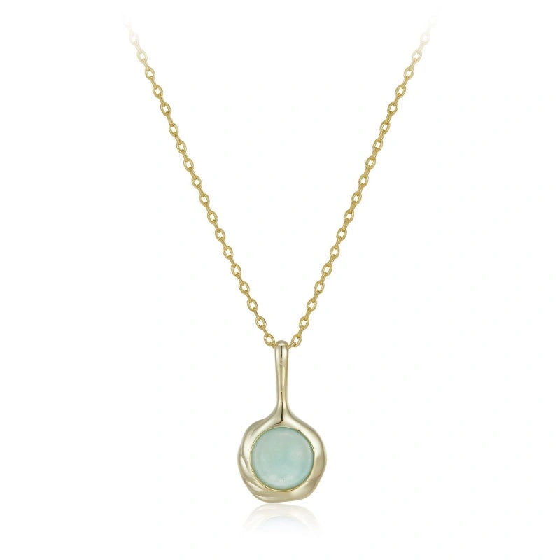 Natural Aquamarine 14k Gold Plated Pendant Necklace - MARY