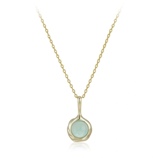 Natural Aquamarine 14k Gold Plated Pendant Necklace - MARY