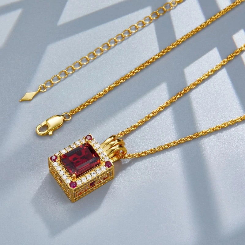 Stunning Natural Garnet Inlaid 18k Gold Plated Pendant Necklace - MAVIS