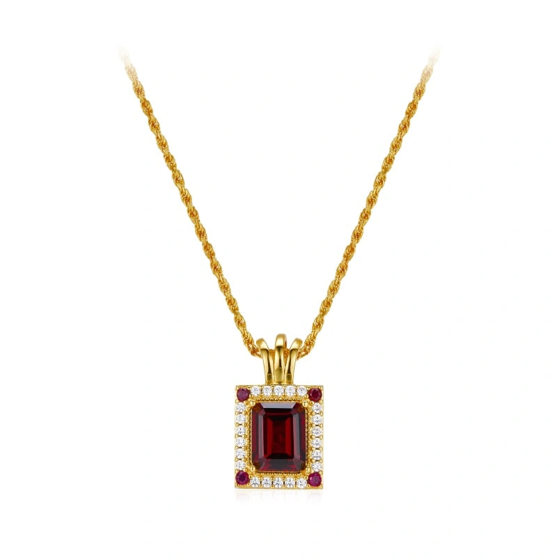 Stunning Natural Garnet Inlaid 18k Gold Plated Pendant Necklace - MAVIS