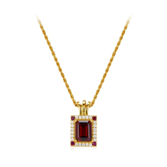 Stunning Natural Garnet Inlaid 18k Gold Plated Pendant Necklace - MAVIS