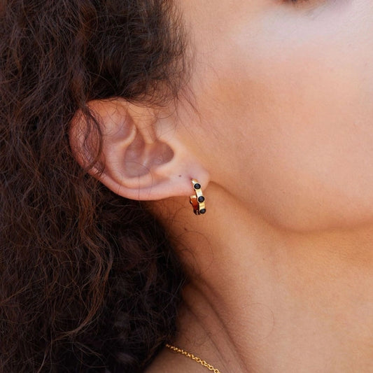 Multi-Black Agate Gold-plated Hoop Earrings - MIKAELA