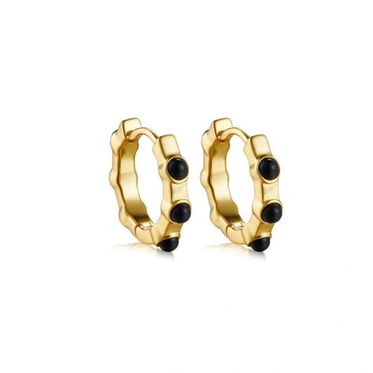 Multi-Black Agate Gold-plated Hoop Earrings - MIKAELA