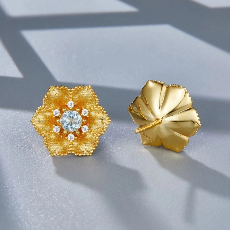 Delicate Topaz 18k Gold Plated Cherry Blossom Earrings - MONROE