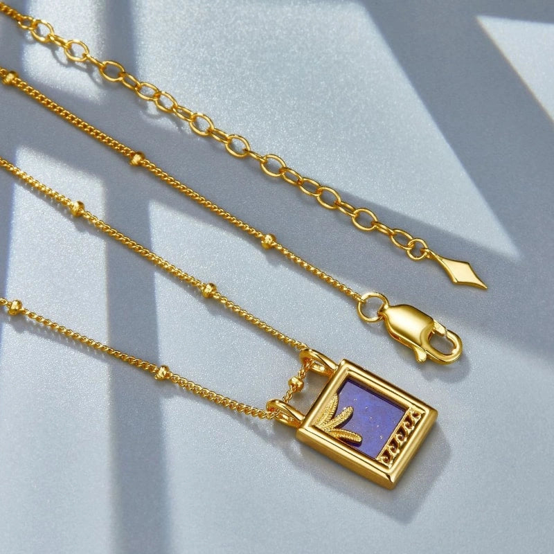 Natural Lapis Lazuli Gold Plated Tag Pendant Necklace - MURPHY