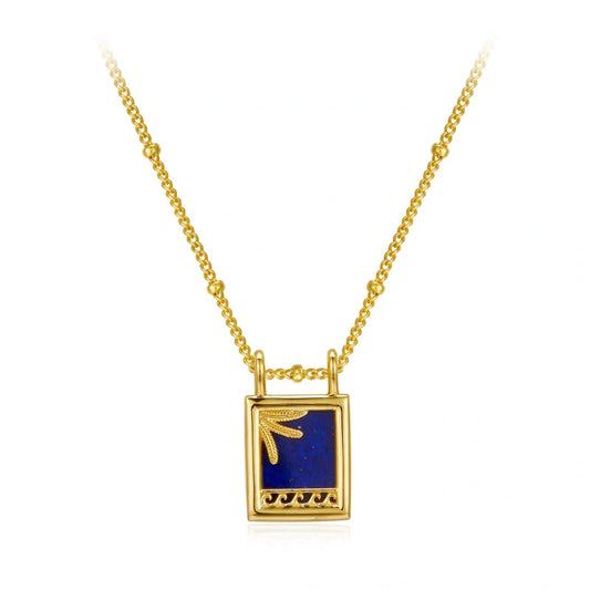 Natural Lapis Lazuli Gold Plated Tag Pendant Necklace - MURPHY