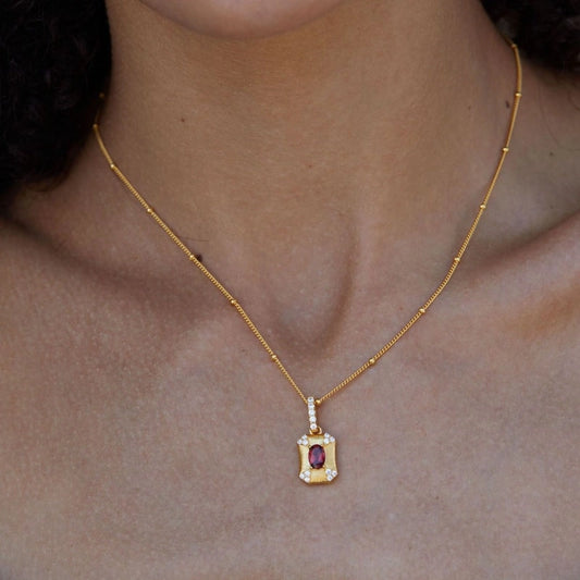 Brushed Gold-plated Pendant With Garnet Zircon Necklace - MYLAH