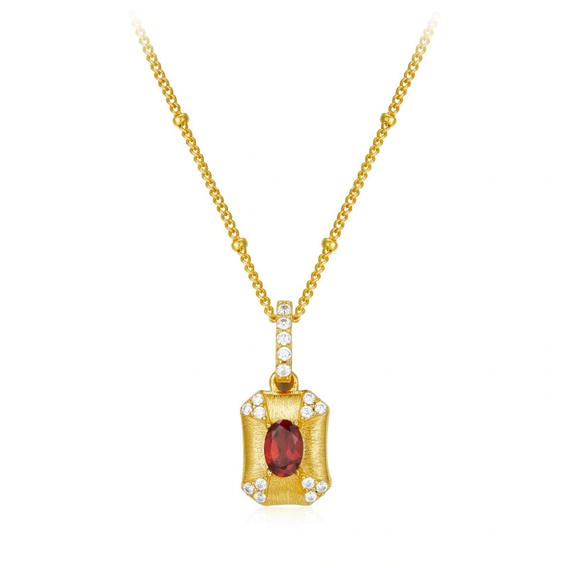 Brushed Gold-plated Pendant With Garnet Zircon Necklace - MYLAH