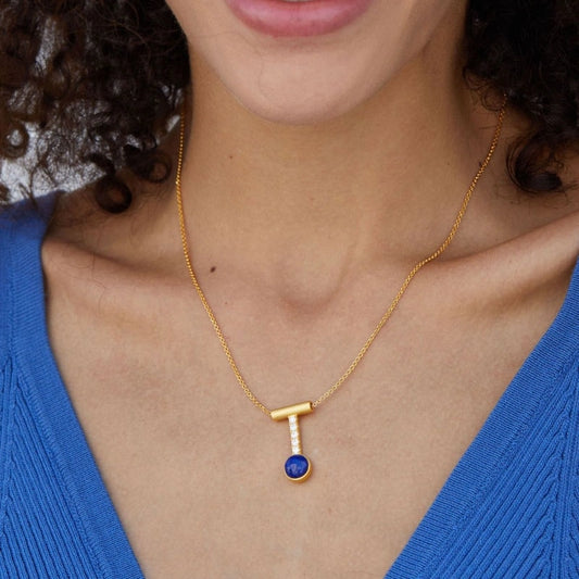 Natural Lapis Lazuli Gold Plated Sterling Silver Pendant Clavicle Chain Necklace - NAOMI