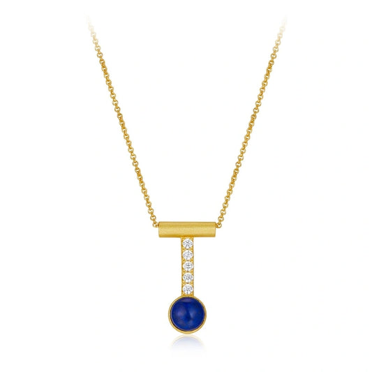 Natural Lapis Lazuli Gold Plated Sterling Silver Pendant Clavicle Chain Necklace - NAOMI