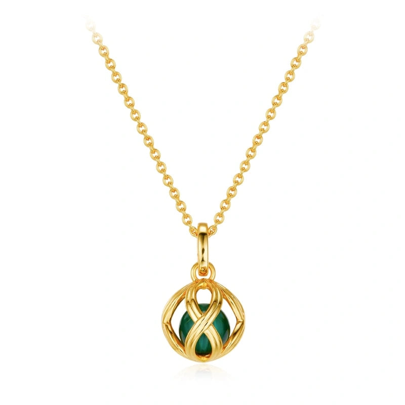 18k Gold Plated Cutout Natural Malachite Pendant Sweater Chain Necklace - NATALIE