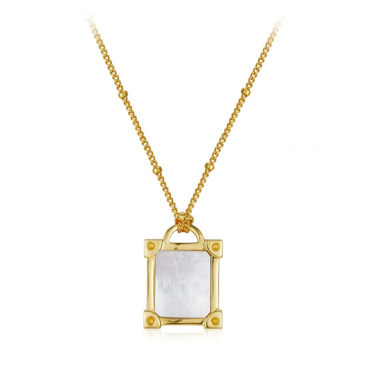 18k Gold Plated White Shell 925 Silver Pendant Necklace - NAVY