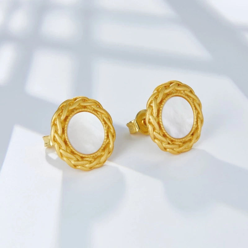 Antique Matte White Shell Gold Plated Earrings - NOEMI