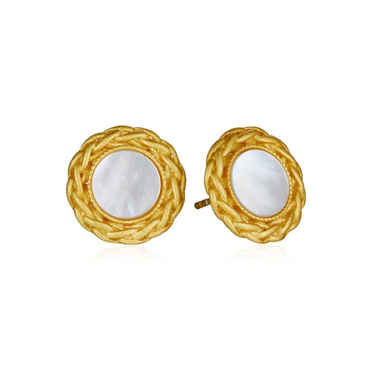 Antique Matte White Shell Gold Plated Earrings - NOEMI