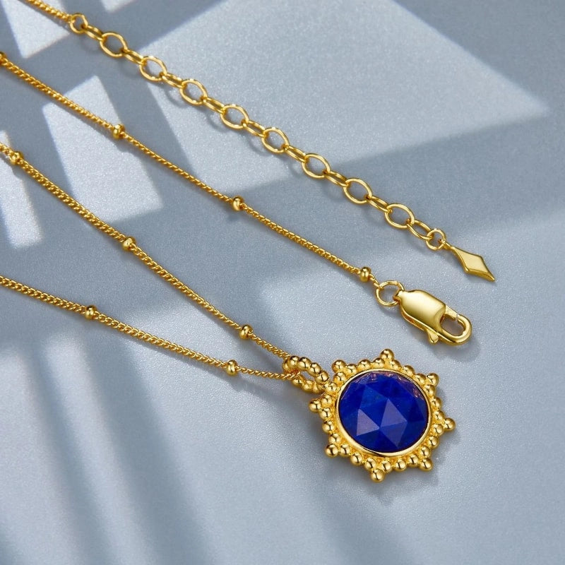 Round Gold-Plated Lapis Lazuli Pendant Necklace - NOOR