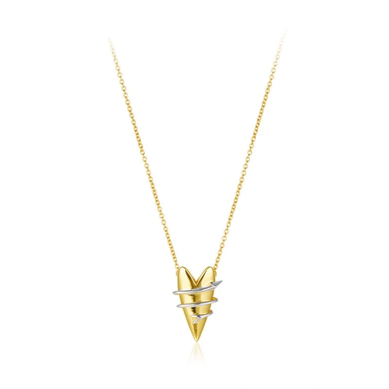 Trendy Arrow Heart Gold Plated Sterling Silver Pendant Clavicle Chain Necklace - NOVALEE