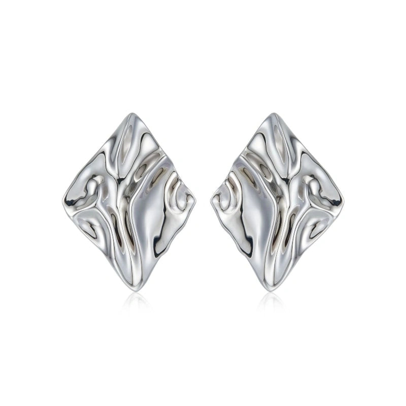 Square Wave 18k Platinum Earrings - NYLA