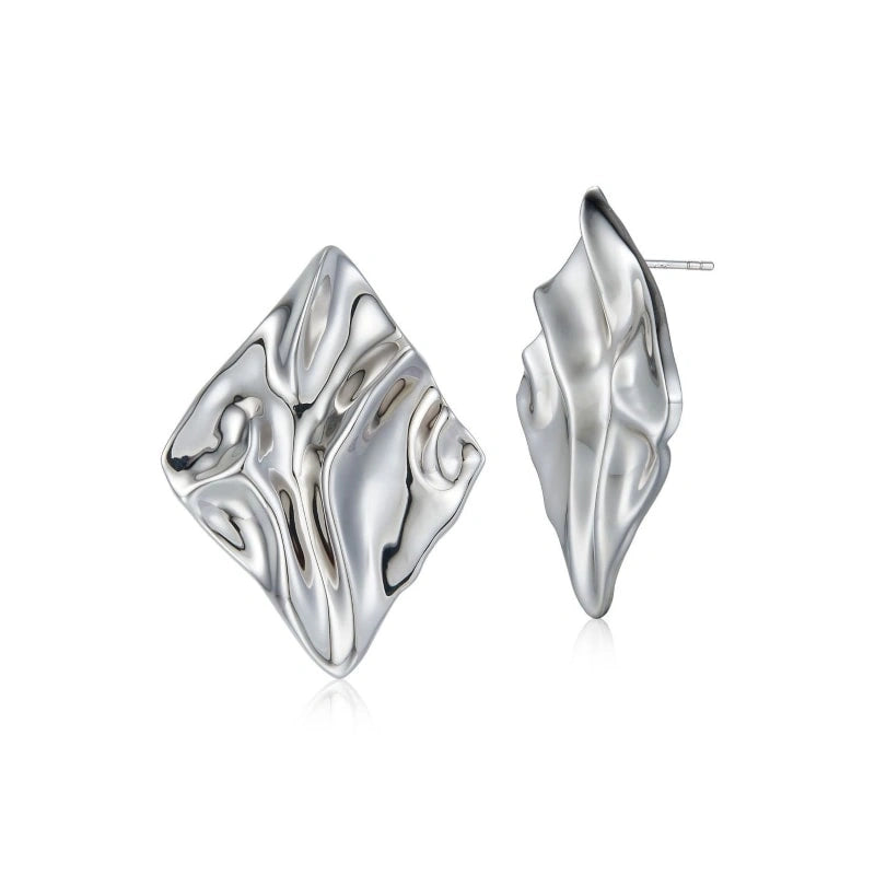 Square Wave 18k Platinum Earrings - NYLA