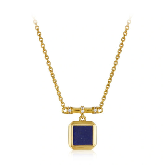 Square Natural Lapis 18k Gold Plated Sterling Silver Pendant Necklace - OLIVIA