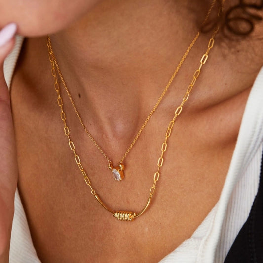 18k Gold Plated Artistic Knot Pendant Stacked Clavicle Chain Necklace - PAISLEY