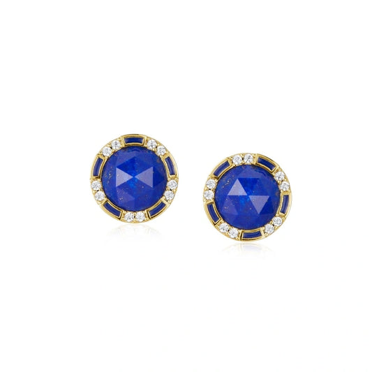 Fashion Lapis Lazuli Zircon Round Gold Plated Stud Earrings - PERSEPHONE
