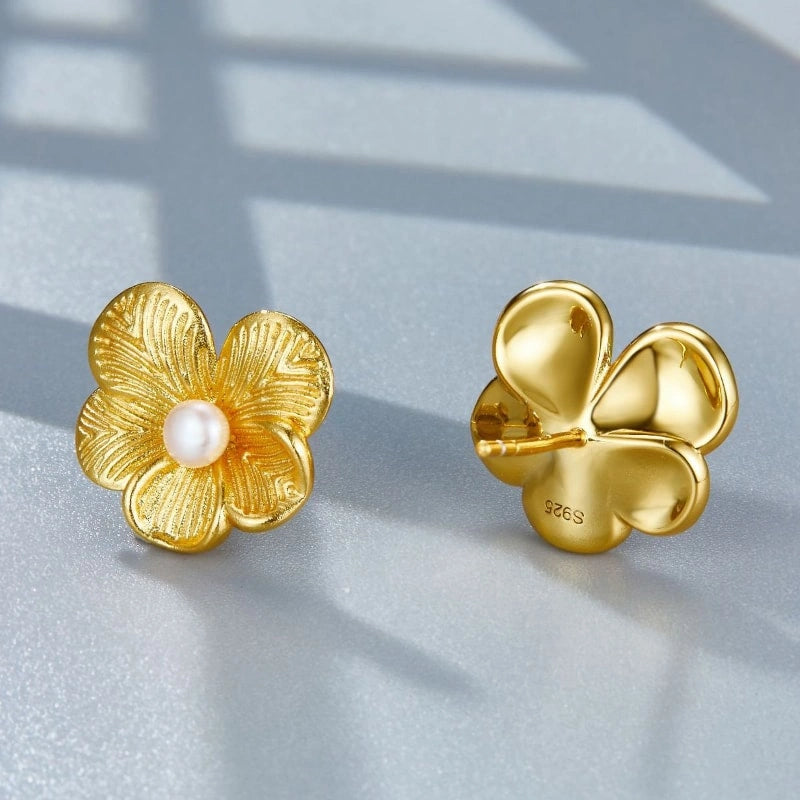 Ancient Craft Pearl Flower 18K Gold Plated Earrings - ROMINA