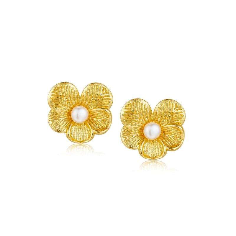 Ancient Craft Pearl Flower 18K Gold Plated Earrings - ROMINA