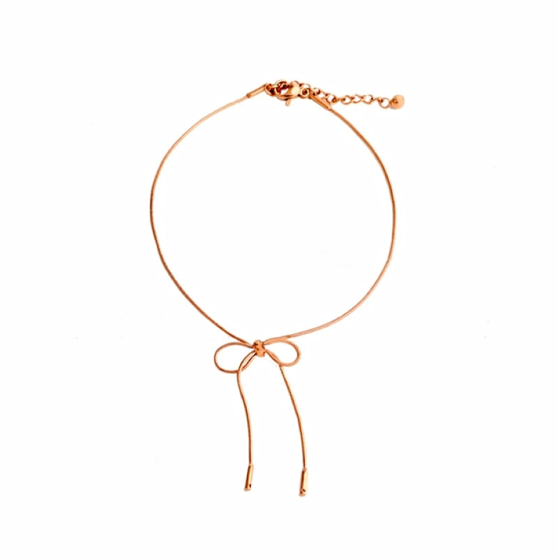 Minimalist Rose Gold Butterfly Bow Anklet - ROSALIND