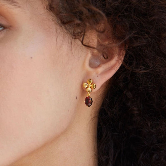 Beautiful 18k Gold-plated Garnet Flower Earrings - ROYAL