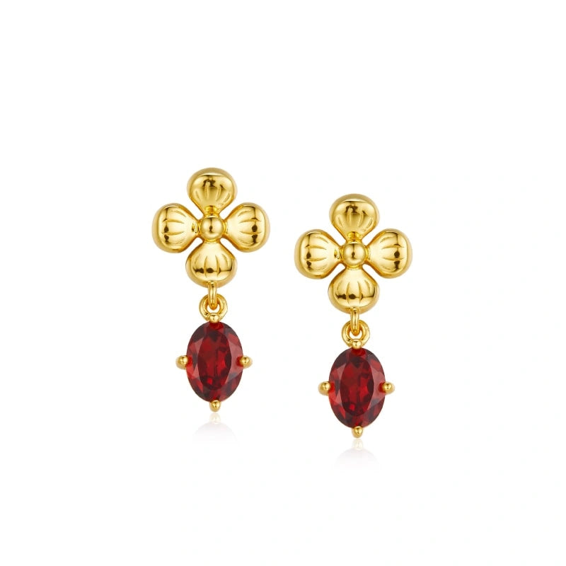 Beautiful 18k Gold-plated Garnet Flower Earrings - ROYAL